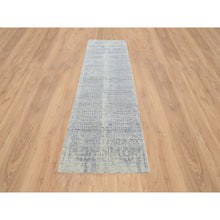 Load image into Gallery viewer, 2&#39;6&quot;x10&#39; Gray, Jacquard Hand Loomed, Wool And Plant Based Silk, Tone On Tone Transitional Erased Design, Oriental, Runner Rug FWR382542