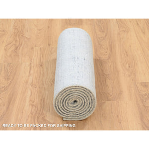 2'6"x10' Gray, Jacquard Hand Loomed, Wool And Plant Based Silk, Tone On Tone Transitional Erased Design, Oriental, Runner Rug FWR382542