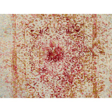 Load image into Gallery viewer, 2&#39;6&quot;x11&#39;10&quot; Pink, Persian Erased Medallion Design, Wool and Pure Silk, Hand Knotted, Oriental, Runner Rug FWR382560