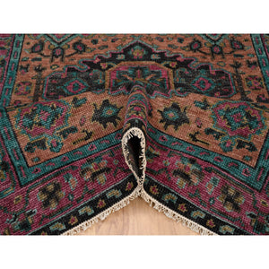 4'10"x8' Honey Brown with Purple Border, Anatolian Design, Supple Collection, Thick and Plush, Pure Wool Hand Knotted, Oriental Rug FWR382716