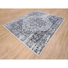 Load image into Gallery viewer, 8&#39;x10&#39; Charcoal Black, Erased Serapi Heriz Design, Jacquard Hand Loomed, Wool and Plant Based Silk, Oriental Rug FWR382722