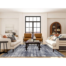Load image into Gallery viewer, 7&#39;10&quot;x10&#39; Charcoal Black, Hand Loomed, Modern Erased Lines Design, Wool and Plant Based Silk, Oriental Rug FWR382728