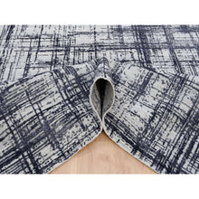 Load image into Gallery viewer, 7&#39;10&quot;x10&#39; Charcoal Black, Hand Loomed, Modern Erased Lines Design, Wool and Plant Based Silk, Oriental Rug FWR382728