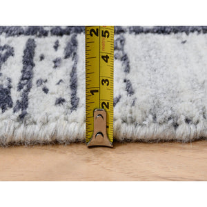 7'10"x10' Charcoal Black, Hand Loomed, Modern Erased Lines Design, Wool and Plant Based Silk, Oriental Rug FWR382728