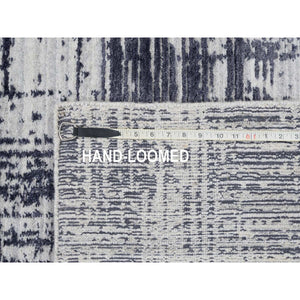 7'10"x10' Charcoal Black, Hand Loomed, Modern Erased Lines Design, Wool and Plant Based Silk, Oriental Rug FWR382728