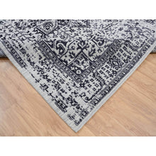 Load image into Gallery viewer, 9&#39;x11&#39;10&quot; Charcoal Black, Erased Serapi Heriz Design, Jacquard Hand Loomed, Wool and Plant Based Silk, Oriental Rug FWR382740