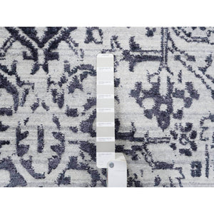 9'x11'10" Charcoal Black, Erased Serapi Heriz Design, Jacquard Hand Loomed, Wool and Plant Based Silk, Oriental Rug FWR382740