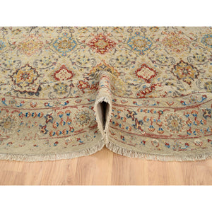 8'9"x8'9" Beige, THE SUNSET ROSETTES, Wool and Pure Silk, Hand Knotted, Oriental, Round Rug FWR382752