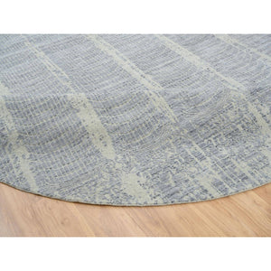 12'x12' Gray, Wool And Plant Based Silk, Tone On Tone Transitional Erased Design, Jacquard Hand Loomed, Oriental, Round Rug FWR382758