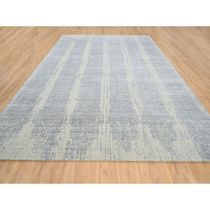 9'10"x14' Gray, Tone On Tone Transitional Erased Design, Jacquard Hand Loomed, Wool And Plant Based Silk, Oriental Rug FWR382764