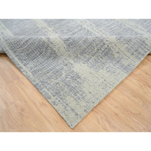 9'10"x14' Gray, Tone On Tone Transitional Erased Design, Jacquard Hand Loomed, Wool And Plant Based Silk, Oriental Rug FWR382764
