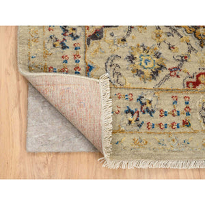 5'2"x7' Beige, Hand Knotted, THE SUNSET ROSETTES with Soft Colors, Wool and Pure Silk, Oriental Rug FWR382776