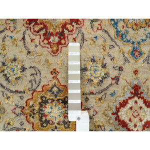 5'2"x7' Beige, Hand Knotted, THE SUNSET ROSETTES with Soft Colors, Wool and Pure Silk, Oriental Rug FWR382776