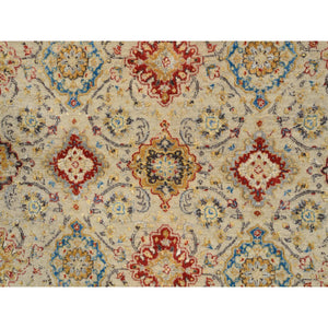 5'2"x7' Beige, Hand Knotted, THE SUNSET ROSETTES with Soft Colors, Wool and Pure Silk, Oriental Rug FWR382776