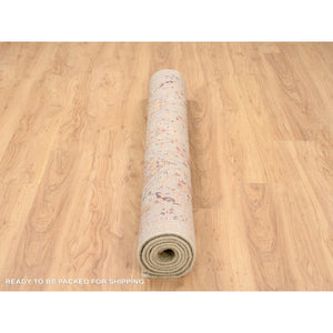 5'2"x7' Beige, Hand Knotted, THE SUNSET ROSETTES with Soft Colors, Wool and Pure Silk, Oriental Rug FWR382776