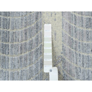 12'x15'2" Gray, Wool And Plant Based Silk, Tone On Tone Transitional Erased Design, Jacquard Hand Loomed, Oriental, Oversized Rug FWR382824