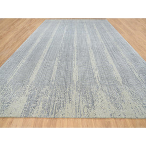 12'x17'10" Gray, Jacquard Hand Loomed, Wool And Plant Based Silk, Tone On Tone Transitional Erased Design, Oriental, Oversized Rug FWR382836