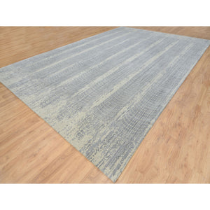 12'x17'10" Gray, Jacquard Hand Loomed, Wool And Plant Based Silk, Tone On Tone Transitional Erased Design, Oriental, Oversized Rug FWR382836