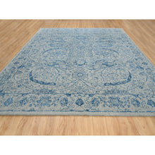 Load image into Gallery viewer, 12&#39;x12&#39; Gray, Fine Jacquard Hand Loomed, Sickle Leaf Design, Wool and Plant Based Silk, Oriental, Square Rug FWR382932