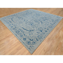 Load image into Gallery viewer, 12&#39;x12&#39; Gray, Fine Jacquard Hand Loomed, Sickle Leaf Design, Wool and Plant Based Silk, Oriental, Square Rug FWR382932
