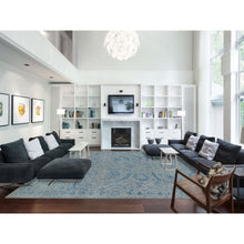 Load image into Gallery viewer, 11&#39;10&quot;x18&#39; Gray, Fine Jacquard Hand Loomed, Sickle Leaf Design, Wool and Plant Based Silk, Oriental, Oversized Rug FWR382938