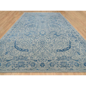 11'10"x18' Gray, Fine Jacquard Hand Loomed, Sickle Leaf Design, Wool and Plant Based Silk, Oriental, Oversized Rug FWR382938