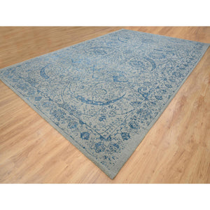 11'10"x18' Gray, Fine Jacquard Hand Loomed, Sickle Leaf Design, Wool and Plant Based Silk, Oriental, Oversized Rug FWR382938