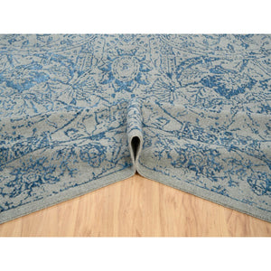11'10"x18' Gray, Fine Jacquard Hand Loomed, Sickle Leaf Design, Wool and Plant Based Silk, Oriental, Oversized Rug FWR382938