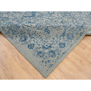 11'10"x18' Gray, Fine Jacquard Hand Loomed, Sickle Leaf Design, Wool and Plant Based Silk, Oriental, Oversized Rug FWR382938