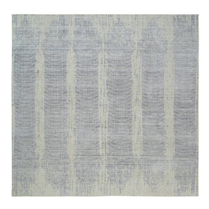 10'2"x10'2" Gray, Tone On Tone Transitional Erased Design, Jacquard Hand Loomed, Wool And Plant Based Silk, Oriental, Square Rug FWR382944