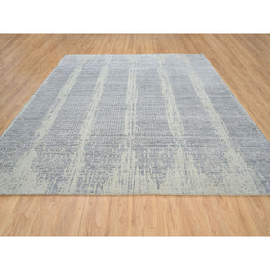 10'2"x10'2" Gray, Tone On Tone Transitional Erased Design, Jacquard Hand Loomed, Wool And Plant Based Silk, Oriental, Square Rug FWR382944