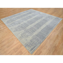 Load image into Gallery viewer, 10&#39;2&quot;x10&#39;2&quot; Gray, Tone On Tone Transitional Erased Design, Jacquard Hand Loomed, Wool And Plant Based Silk, Oriental, Square Rug FWR382944