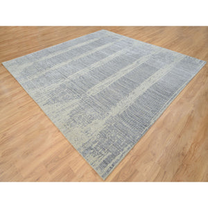 10'2"x10'2" Gray, Tone On Tone Transitional Erased Design, Jacquard Hand Loomed, Wool And Plant Based Silk, Oriental, Square Rug FWR382944
