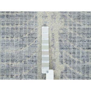 10'2"x10'2" Gray, Tone On Tone Transitional Erased Design, Jacquard Hand Loomed, Wool And Plant Based Silk, Oriental, Square Rug FWR382944