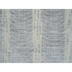 10'2"x10'2" Gray, Tone On Tone Transitional Erased Design, Jacquard Hand Loomed, Wool And Plant Based Silk, Oriental, Square Rug FWR382944