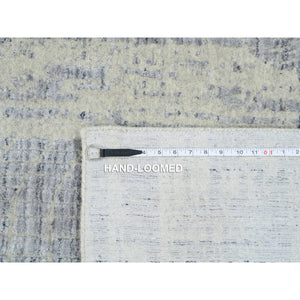 10'2"x10'2" Gray, Tone On Tone Transitional Erased Design, Jacquard Hand Loomed, Wool And Plant Based Silk, Oriental, Square Rug FWR382944