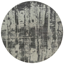 Load image into Gallery viewer, 12&#39;x12&#39; Charcoal Black, Tone On Tone, Modern Design, Jacquard Hand Loomed, Wool and Plant Based Silk, Oriental, Round Rug FWR382980