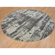 Load image into Gallery viewer, 12&#39;x12&#39; Charcoal Black, Tone On Tone, Modern Design, Jacquard Hand Loomed, Wool and Plant Based Silk, Oriental, Round Rug FWR382980