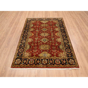 5'1"x7' Brick Red, Karajeh Design with Bold Colors Pure Wool, Hand Knotted Oriental Rug FWR383166