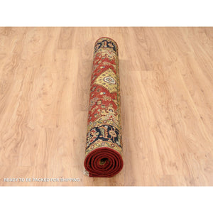 5'1"x7' Brick Red, Karajeh Design with Bold Colors Pure Wool, Hand Knotted Oriental Rug FWR383166