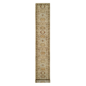 2'6"x18' Light Gray, Karajeh Design with Tribal Medallions Soft Pure Wool, Hand Knotted, XL Runner Oriental Rug FWR383268