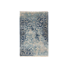 Load image into Gallery viewer, 3&#39;1&quot;x5&#39; Navy Blue, Broken Persian Heriz Erased Design, Wool and Silk, Hand Knotted, Oriental Rug FWR383280
