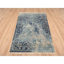 Load image into Gallery viewer, 3&#39;1&quot;x5&#39; Navy Blue, Broken Persian Heriz Erased Design, Wool and Silk, Hand Knotted, Oriental Rug FWR383280