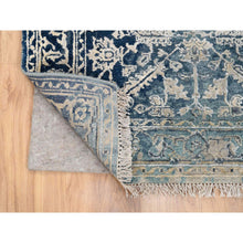 Load image into Gallery viewer, 3&#39;1&quot;x5&#39; Navy Blue, Broken Persian Heriz Erased Design, Wool and Silk, Hand Knotted, Oriental Rug FWR383280