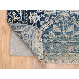 3'1"x5' Navy Blue, Broken Persian Heriz Erased Design, Wool and Silk, Hand Knotted, Oriental Rug FWR383280
