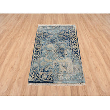 Load image into Gallery viewer, 2&#39;x3&#39;1&quot; Navy Blue, Broken Persian Heriz Erased Design, Hand Knotted, Wool and Silk, Mat Oriental Rug FWR383310