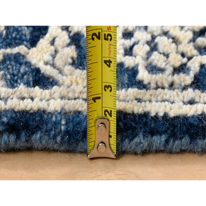 2'x3'1" Navy Blue, Broken Persian Heriz Erased Design, Hand Knotted, Wool and Silk, Mat Oriental Rug FWR383310