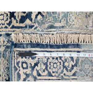 2'x3'1" Navy Blue, Broken Persian Heriz Erased Design, Hand Knotted, Wool and Silk, Mat Oriental Rug FWR383310