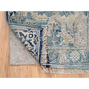 2'x3'1" Navy Blue, Broken Persian Heriz Erased Design Wool and Silk, Hand Knotted, Mat Oriental Rug FWR383328