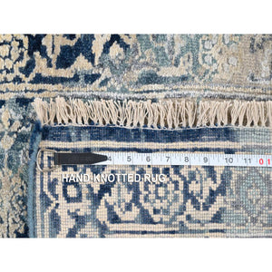 2'x3'1" Navy Blue, Broken Persian Heriz Erased Design Wool and Silk, Hand Knotted, Mat Oriental Rug FWR383328